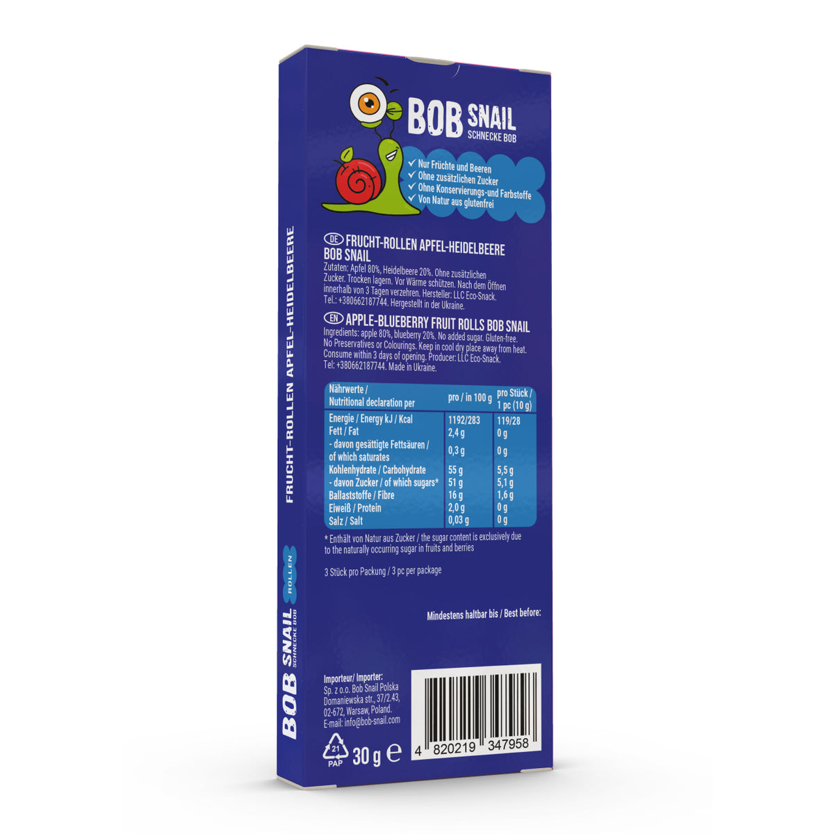Bob Snail Fruchtrollen Apfel-Heidelbeere 30 g