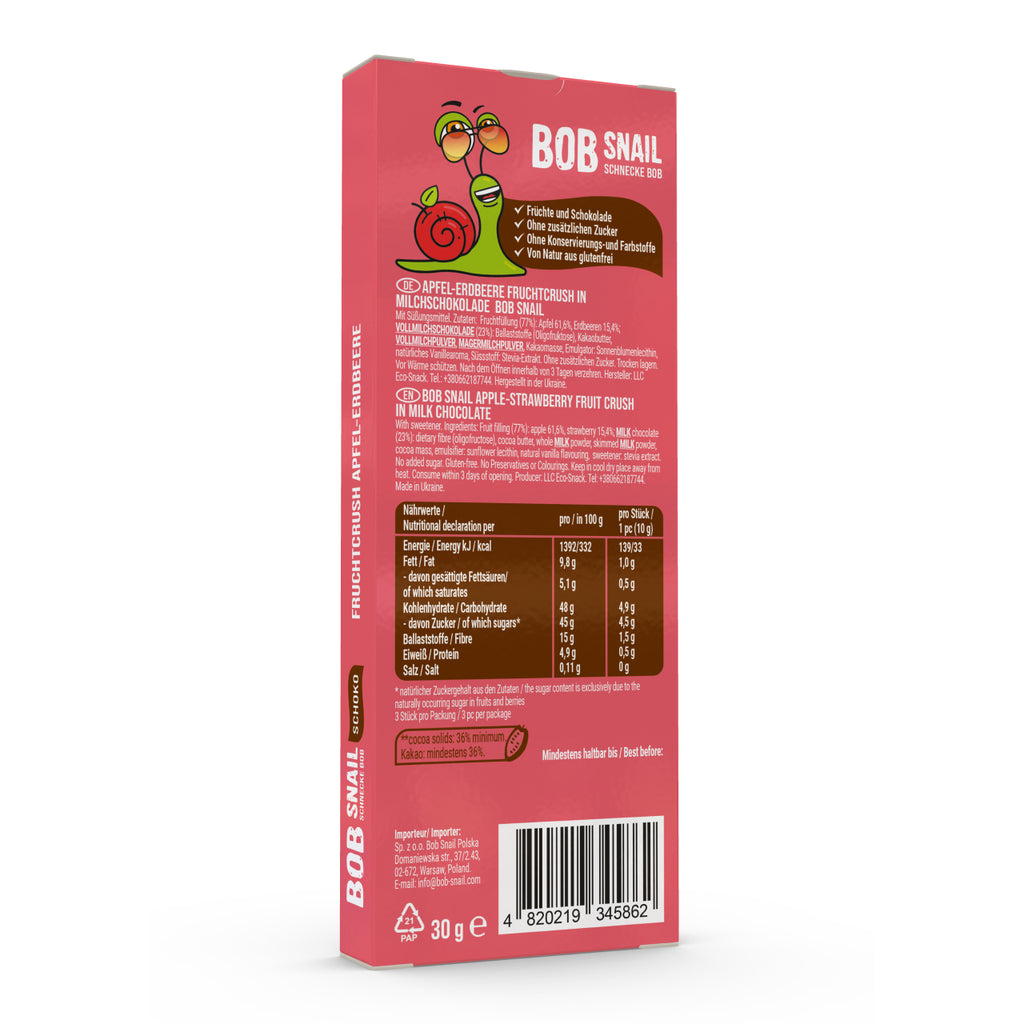 Bob Snail Frucht-Crush Apfel-Erdbeere in Vollmilchschokolade 30 g