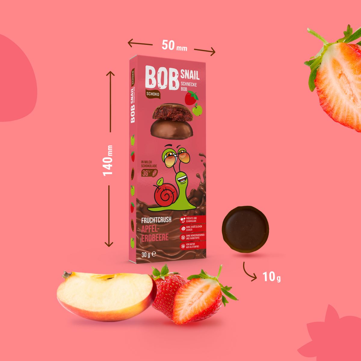 Bob Snail Frucht-Crush Apfel-Erdbeere in Vollmilchschokolade 30 g