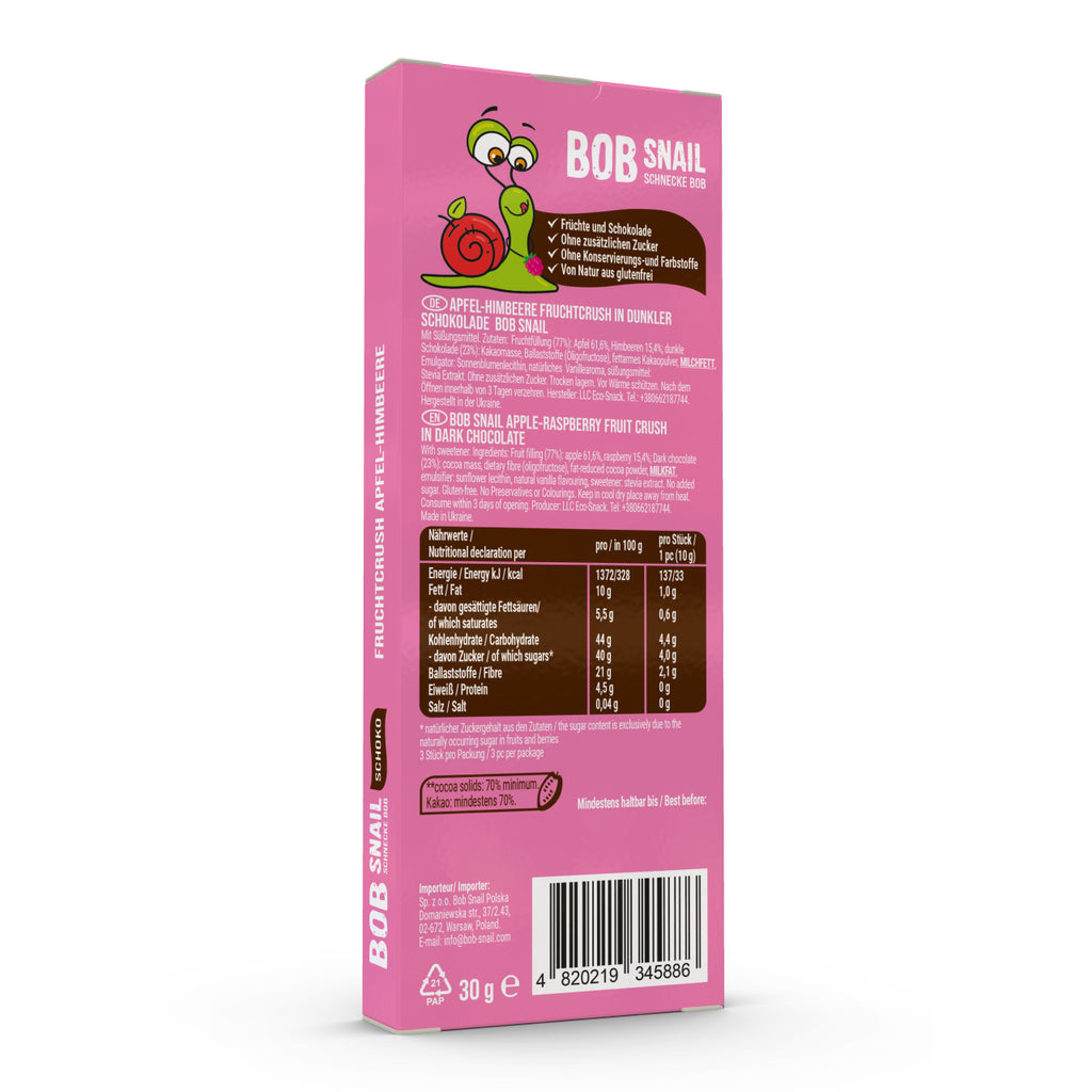 Bob Snail Frucht-Crush Apfel-Himbeere in dunkler Schokolade 30 g