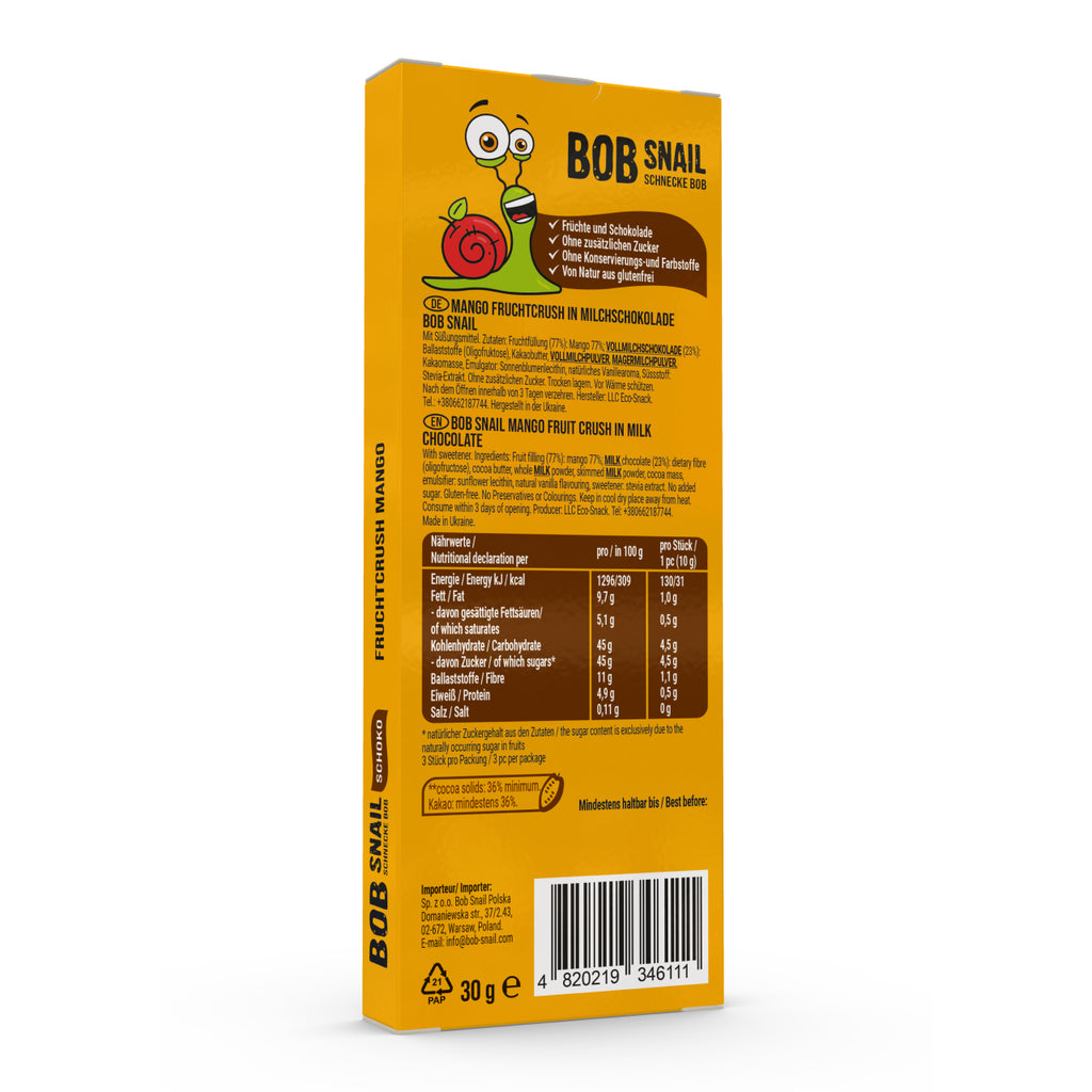 Bob Snail Frucht-Crush Mango in Vollmilchschokolade 30 g