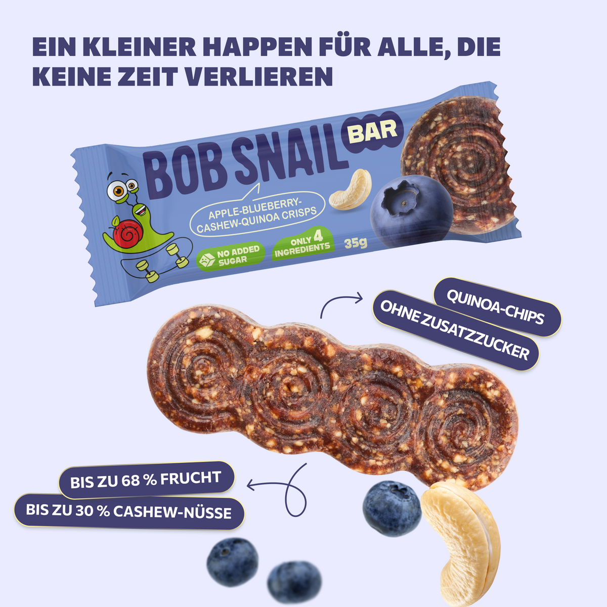 Bob Snail Fruchtriegel Apfel-Heidelbeere / Cashew / Quinoa-Crisps 35 g