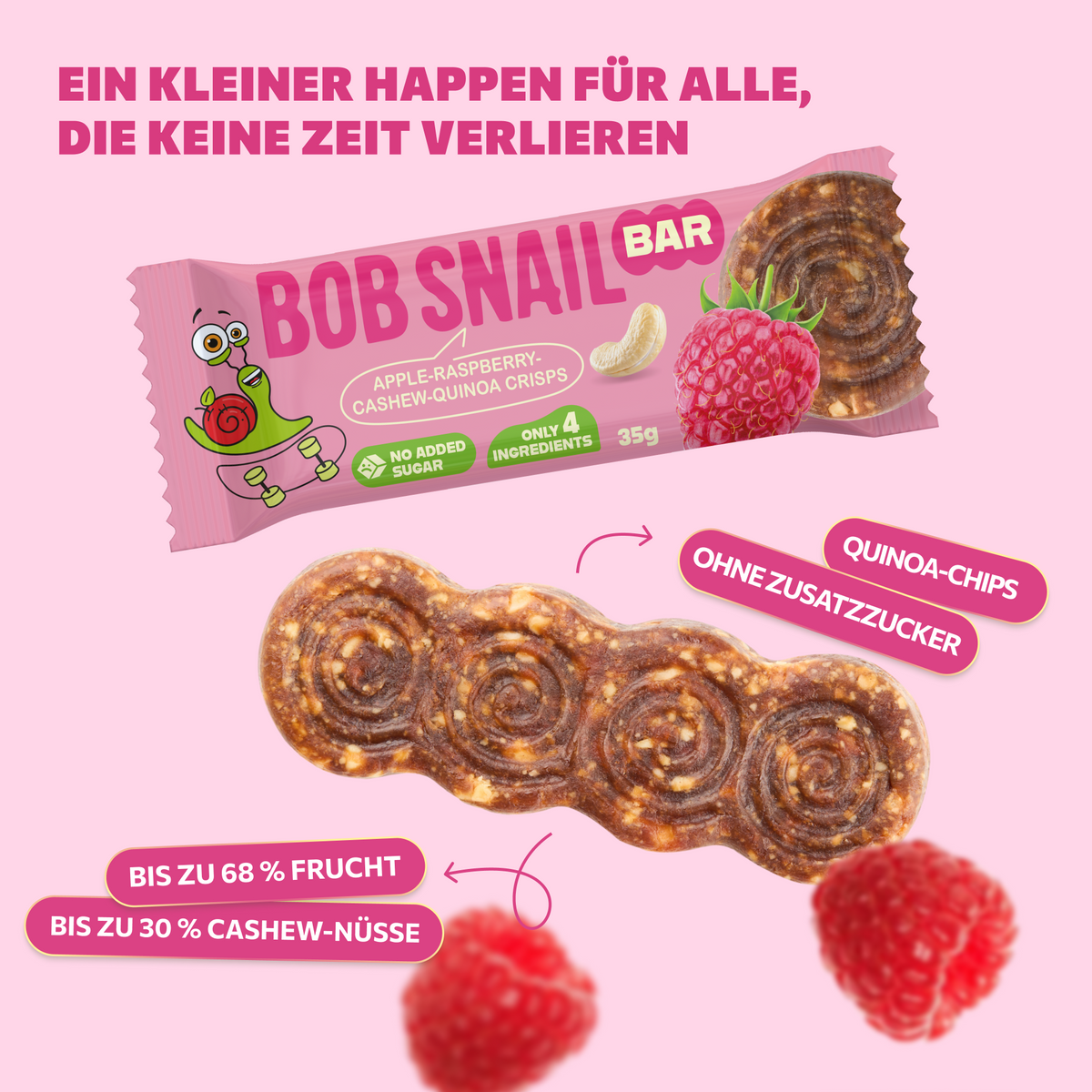 Bob Snail Fruchtriegel Apfel-Himbeere / Cashew / Quinoa-Crisps 35 g