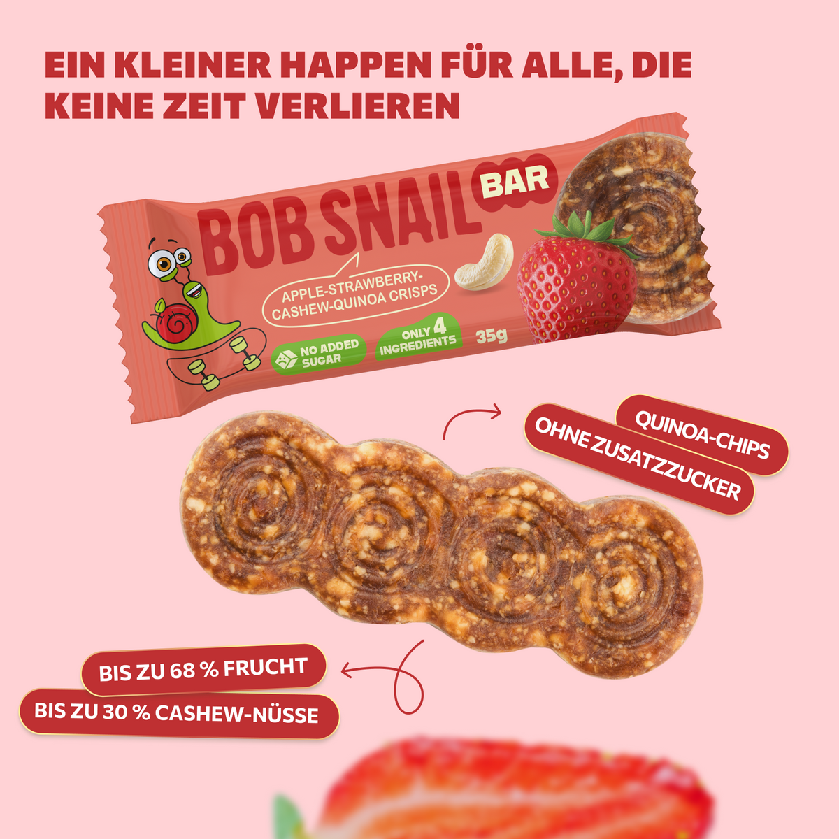 Bob Snail Fruchtriegel Apfel-Erdbeere / Cashew / Quinoa-Crisps 35 g