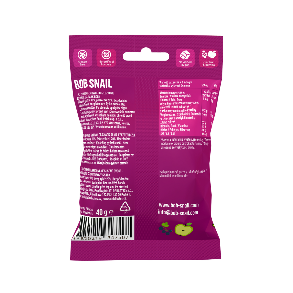 Bob Snail Fruchtsnack Apfel-Schwarze Johannisbeere 40 g