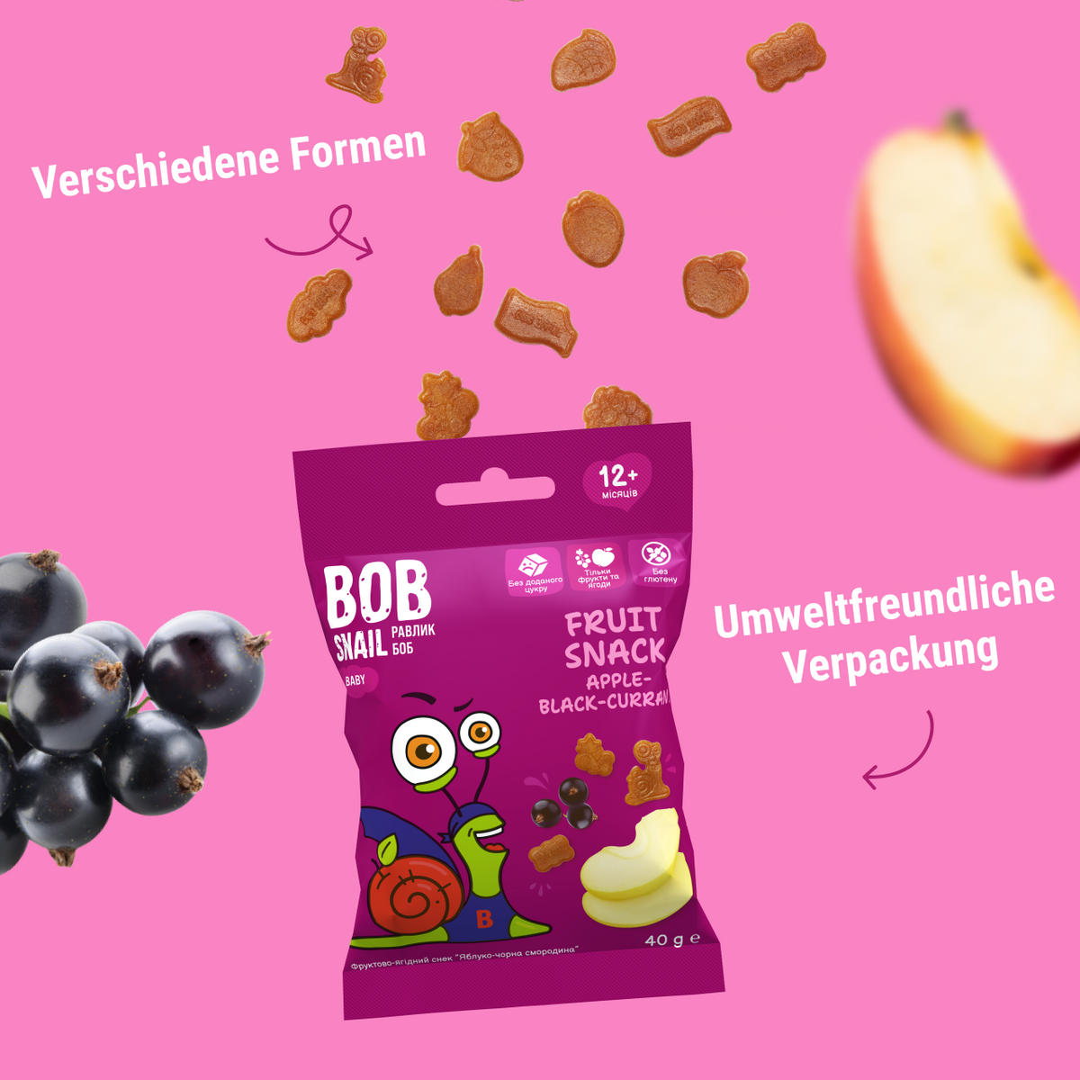 Bob Snail Fruchtsnack Apfel-Schwarze Johannisbeere 40 g