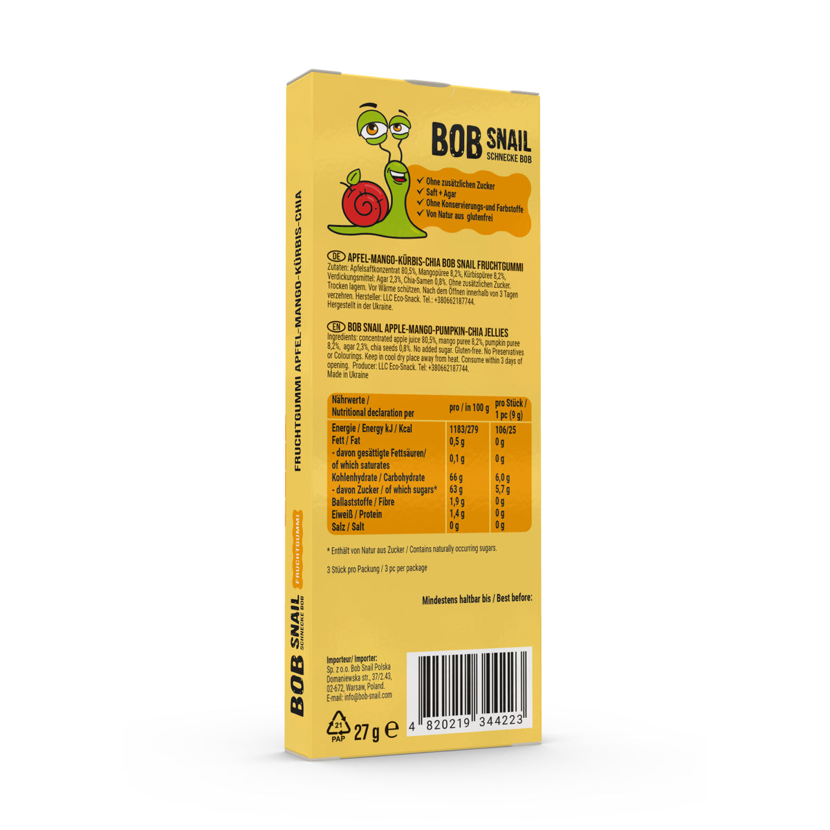 Bob Snail Fruchtgummi Apfel-Mango-Kürbis-Chia 27 g