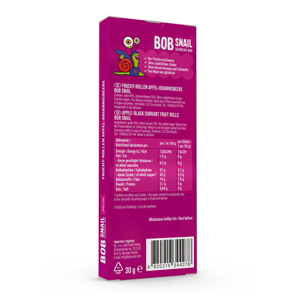 Bob Snail Fruchtrollen Apfel-Schwarze Johannisbeere 30 g